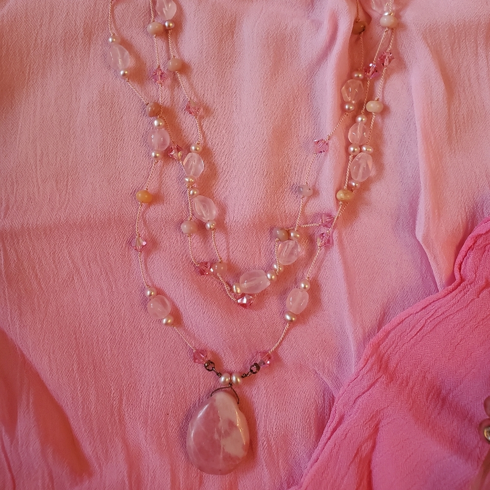Handmade Rose-quartz Tri-tier Necklace 925 - Picture 11 of 14